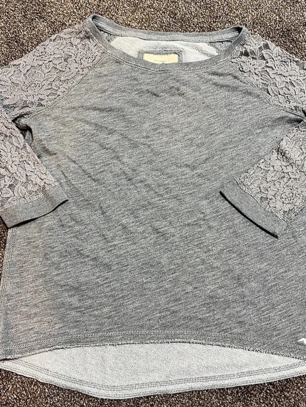 Hollister Gray Lace Sleeve Top Size Medium